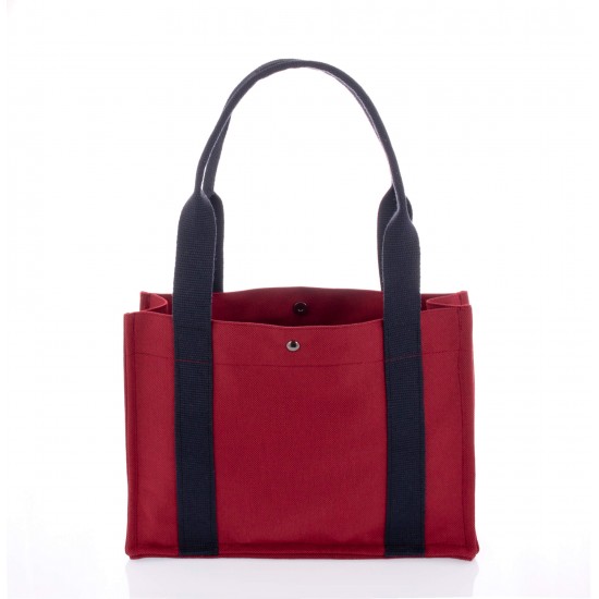 Kanvas Tote Bag, Orta Boy Bordo Kadın Kol ve Omuz Çantası, 35x25 cm, Ön ve İç Cepli, Mıknatıs Ağızlı