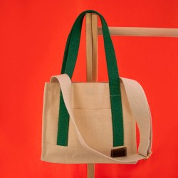 Yeşil Mini Tote Bag, Ön Cep Detaylı, 25 x 20 cm, Ayarlanabilir Omuz Askılı Kadın Kol ve Omuz Çantası