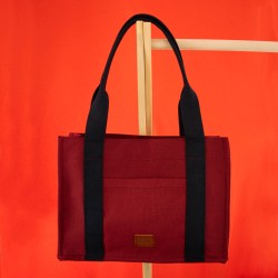 Bordo Tote Bag, Ön ve İç Cep Detaylı, 25x35 cm, Kadın Günlük Kol ve Omuz Çantası