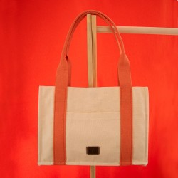 Krem&Mercan Tote Bag, Ön ve İç Cep Detaylı, 25x35 cm, Kadın Günlük Kol ve Omuz Çantası