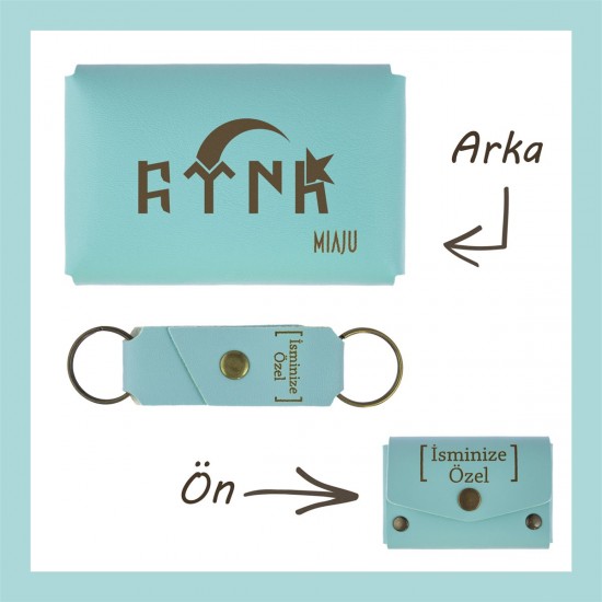 Turkuaz, Göktürkçe Türk Yazılı, İsme Özel Cüzdan Ve Anahtarlık Set, Değer Verdiğine Eşsiz Bir Hediye