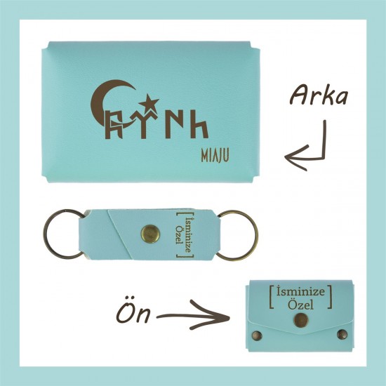 Turkuaz, Göktürkçe Türk Yazılı, İsme Özel Cüzdan Ve Anahtarlık Set, Değer Verdiğine Eşsiz Bir Hatıra