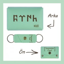 Açık Yeşil, Göktürk Türk Yazı Desenli, Kişiye, İsme Özel Cüzdan Ve Anahtarlık Set, Arkadaşa Hediye