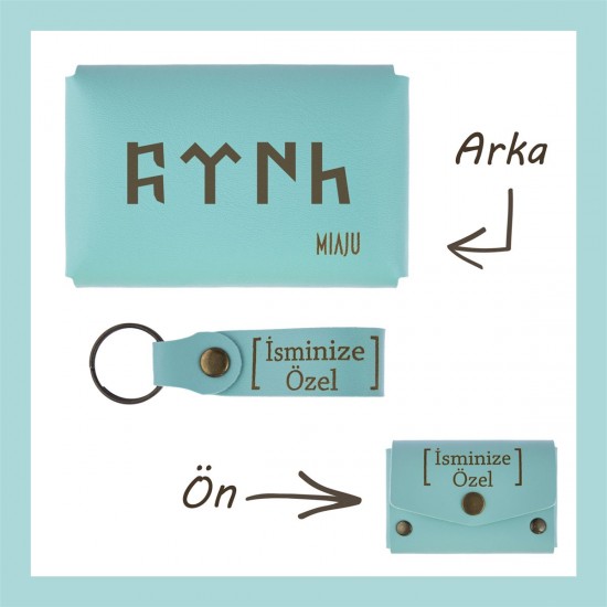 Turkuaz, Göktürkçe Türk Yazılı, İsme Özel Cüzdan Ve Anahtarlık Set, Değer Verdiğine Harika Hatıra