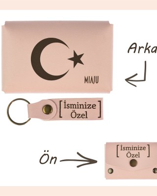 Yavru Ağzı, Ay Yıldız Desenli, İsme Özel, Cüzdan Ve Anahtarlık Set, Hediyelik Anı, Özel Günler İçin