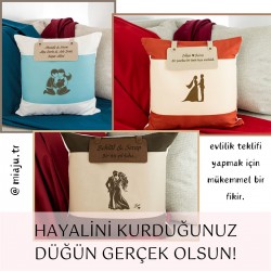 İsme Özel Hediyelik Yastık, Ev Desenli, Evlilik Teklifi Yastığı, Yıllarca Unutulmaz Bir Hediye